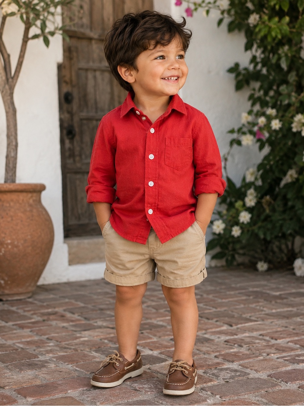 Janie and Jack red linen button-down shirt Sz 2T